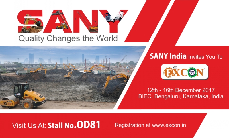 SANY will show how quality changes the world power at India Excon 2017